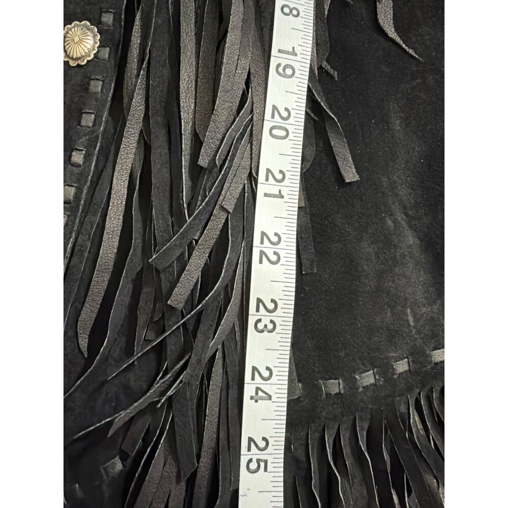 Vintage Womens Genuine Leather Black Fringe Jacket With Turquoise Bead Accents S - Picture 14 of 16